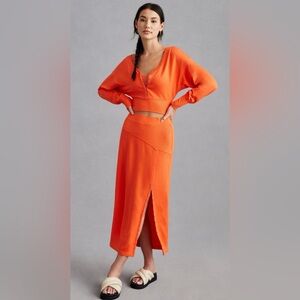 Daily Practice By Anthropologie Cropped Sweatshirt/ Henley Top In Orange Size L